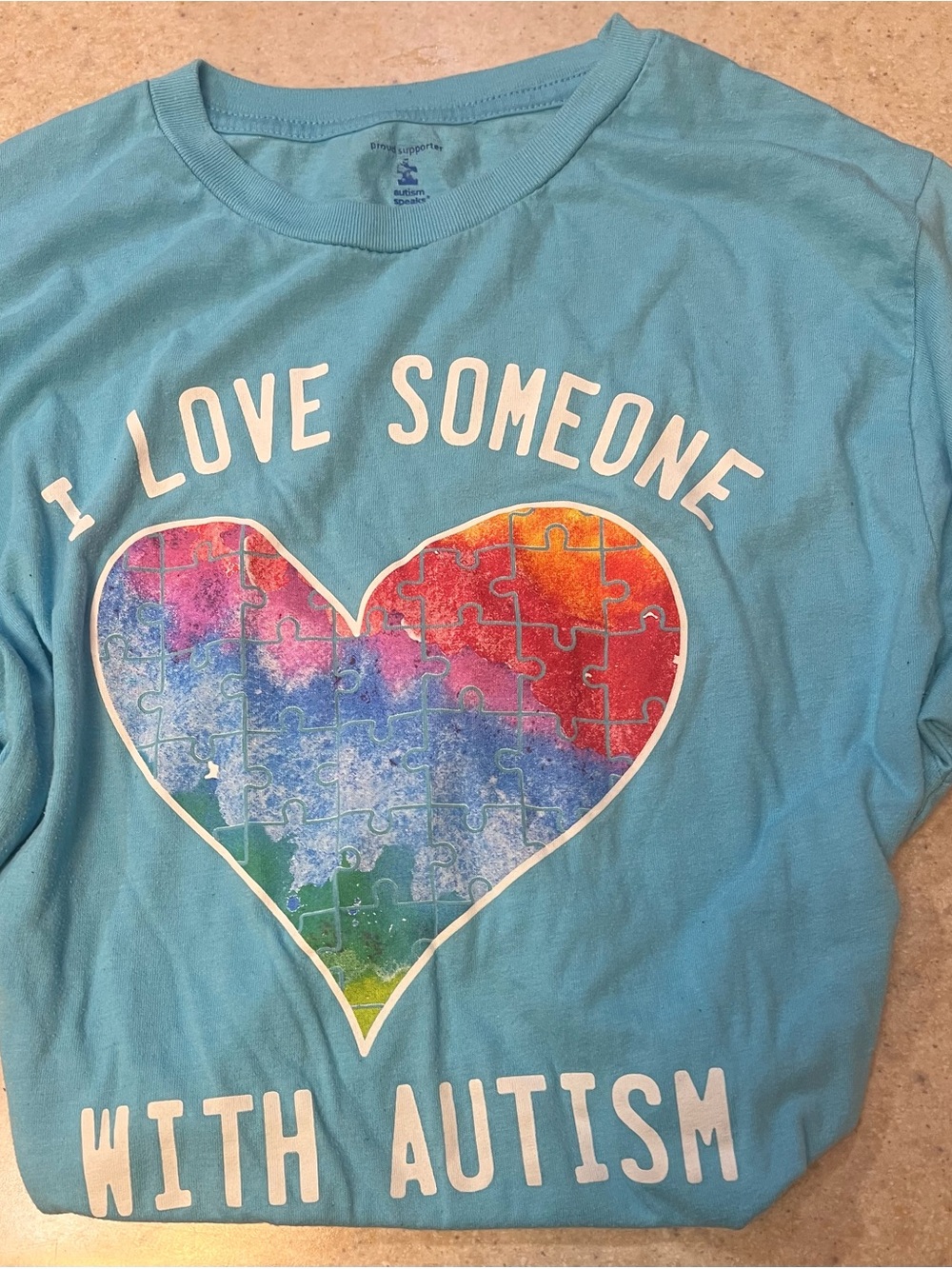 Kids Blue 'I Love Someone With Autism' Heart Puzzle Tee